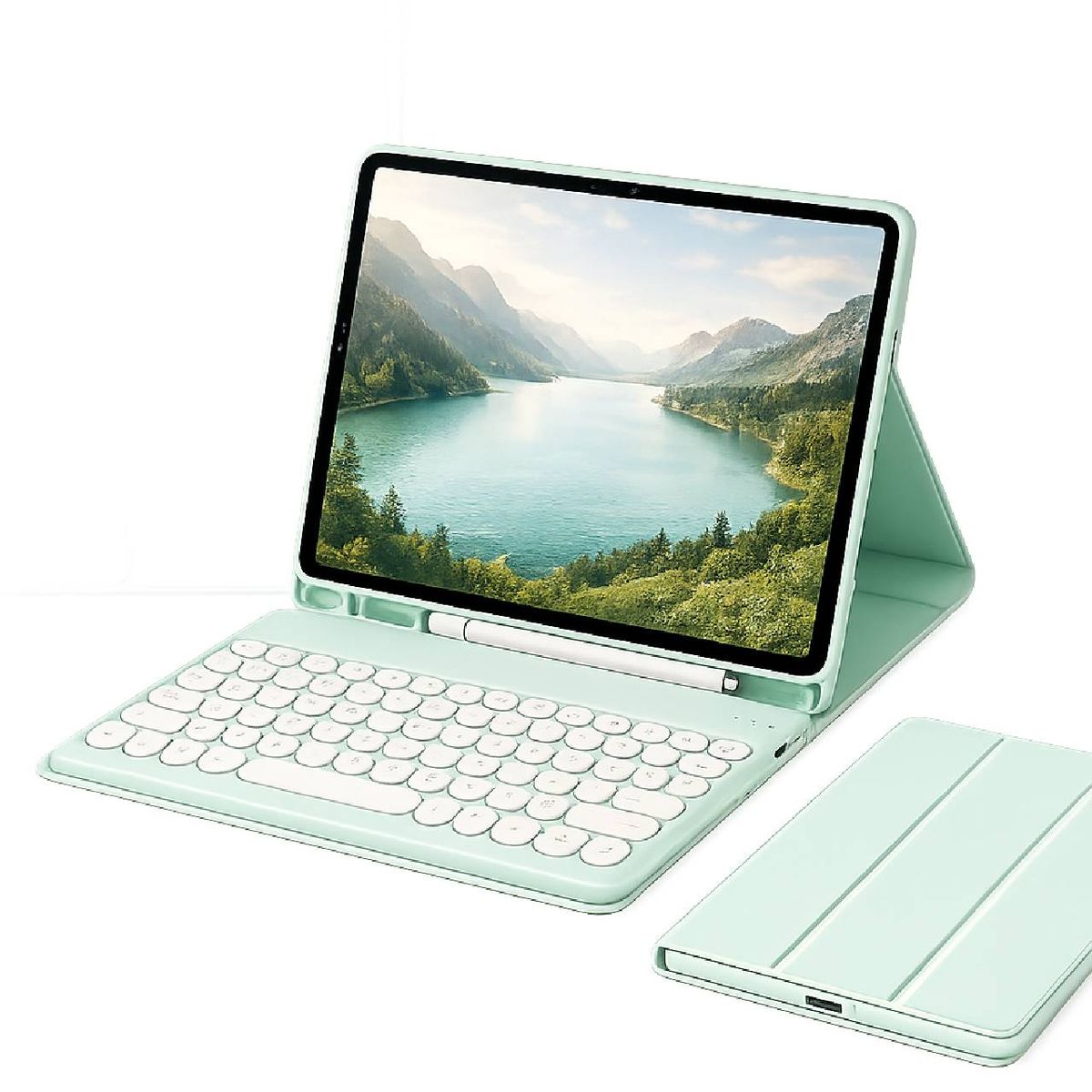 GENERICO - Funda Tipo Libro con Teclado 2.0 y Mouse para Samsung S6 Lite 10.4 Verde Menta