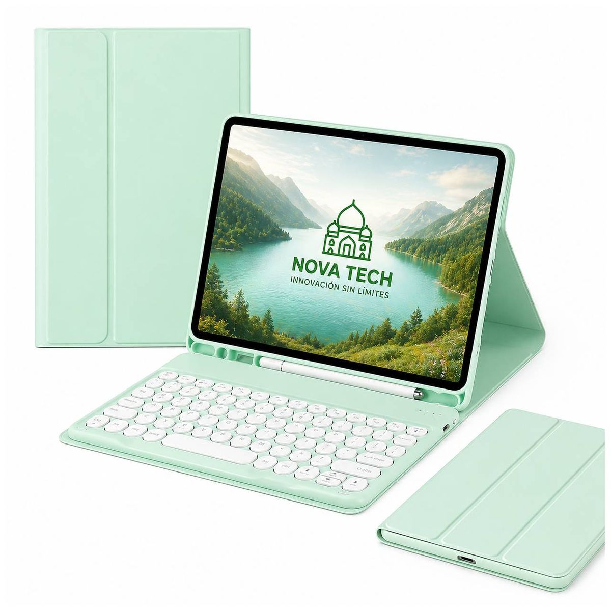 GENERICO - Funda Tipo Libro con Teclado 2.0 y Mouse para Samsung S6 Lite 10.4 Verde Menta