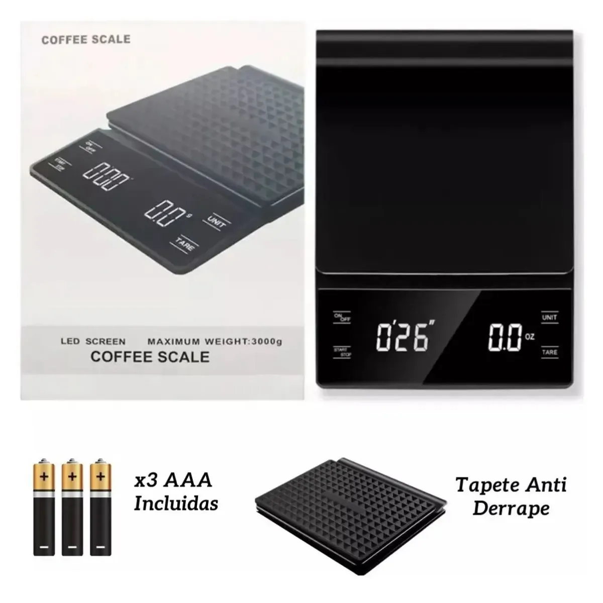 OEM - Báscula Digital Para Gramera Precisa Y Cronómetro De Cocinar Capacidad Máxima 3 Kg Color Negro