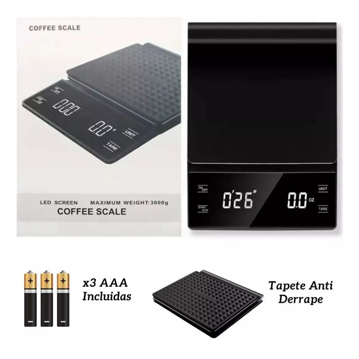 OEM - Báscula Digital Para Gramera Precisa Y Cronómetro De Cocinar Capacidad Máxima 3 Kg Color Negro