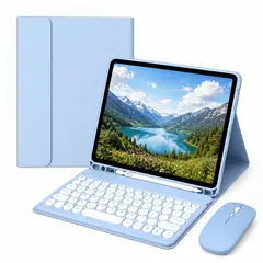 GENERICO - Funda Tipo Libro con Teclado 2.0 y Mouse para Samsung Tab A11 / A9 Plus 11 Pulgadas Azul Cielo