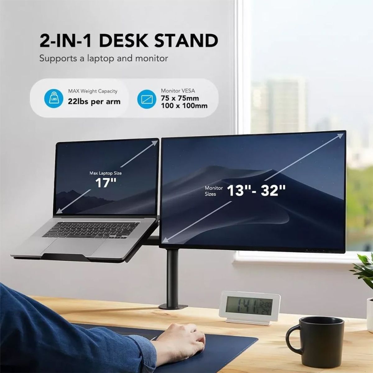 GENERICO - Soporte Brazo Doble Para Monitor Notebook Escritorio