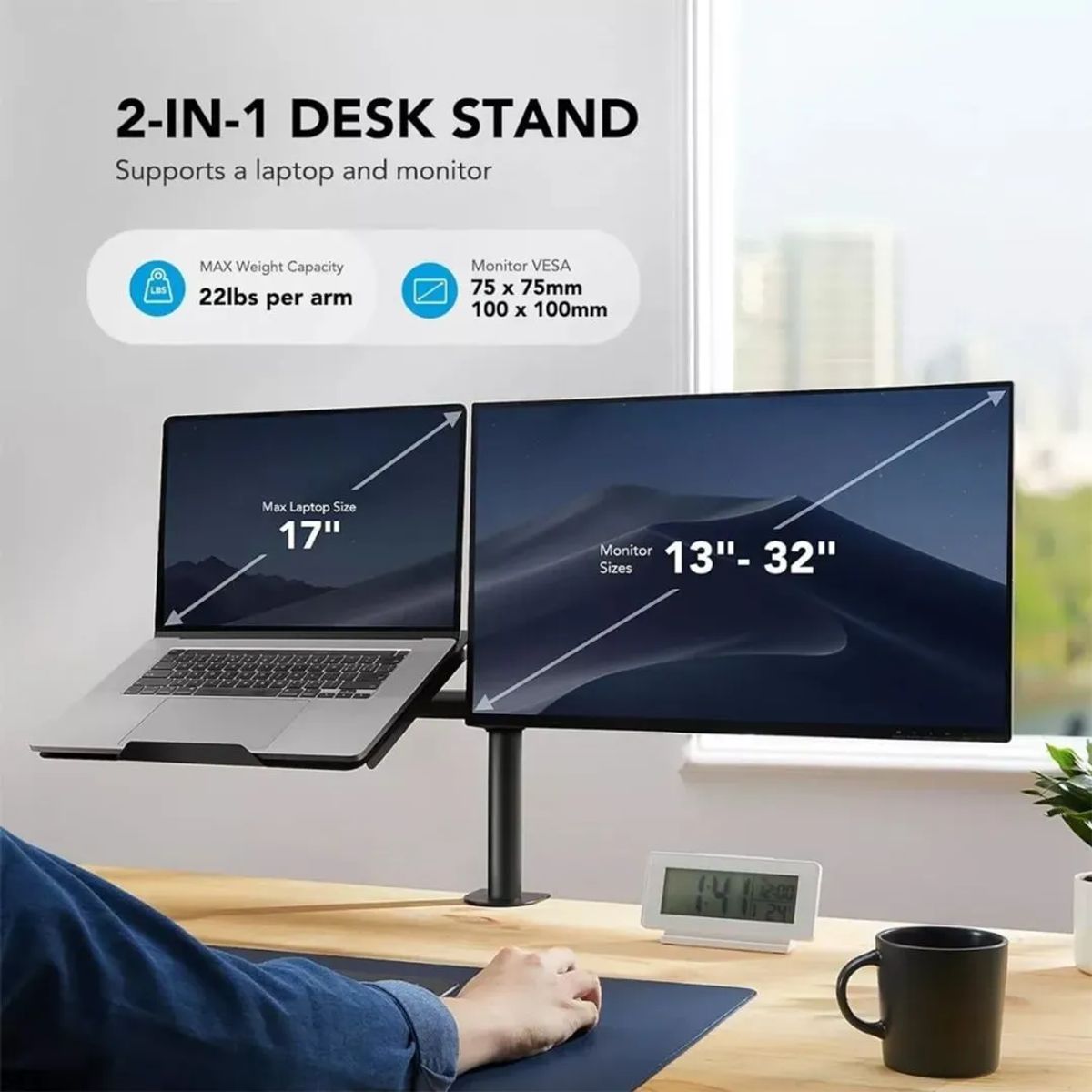 GENERICO - Soporte Brazo Doble Para Monitor Notebook Escritorio