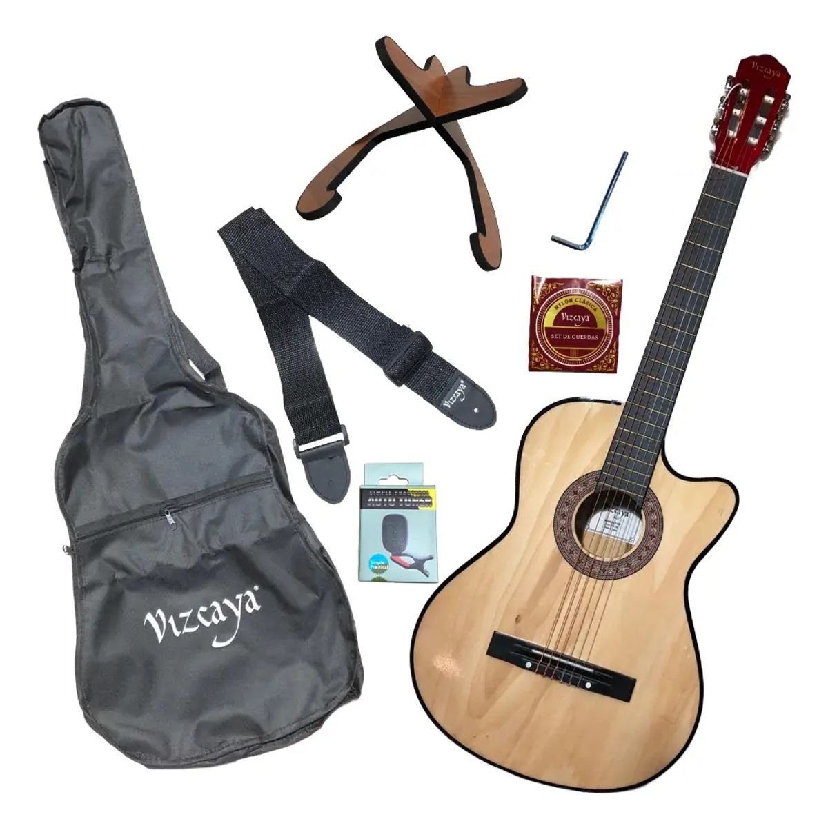 VIZCAYA - Pack Guitarra Acústica Vizcaya + Funda + Atril + Afinador + Correa
