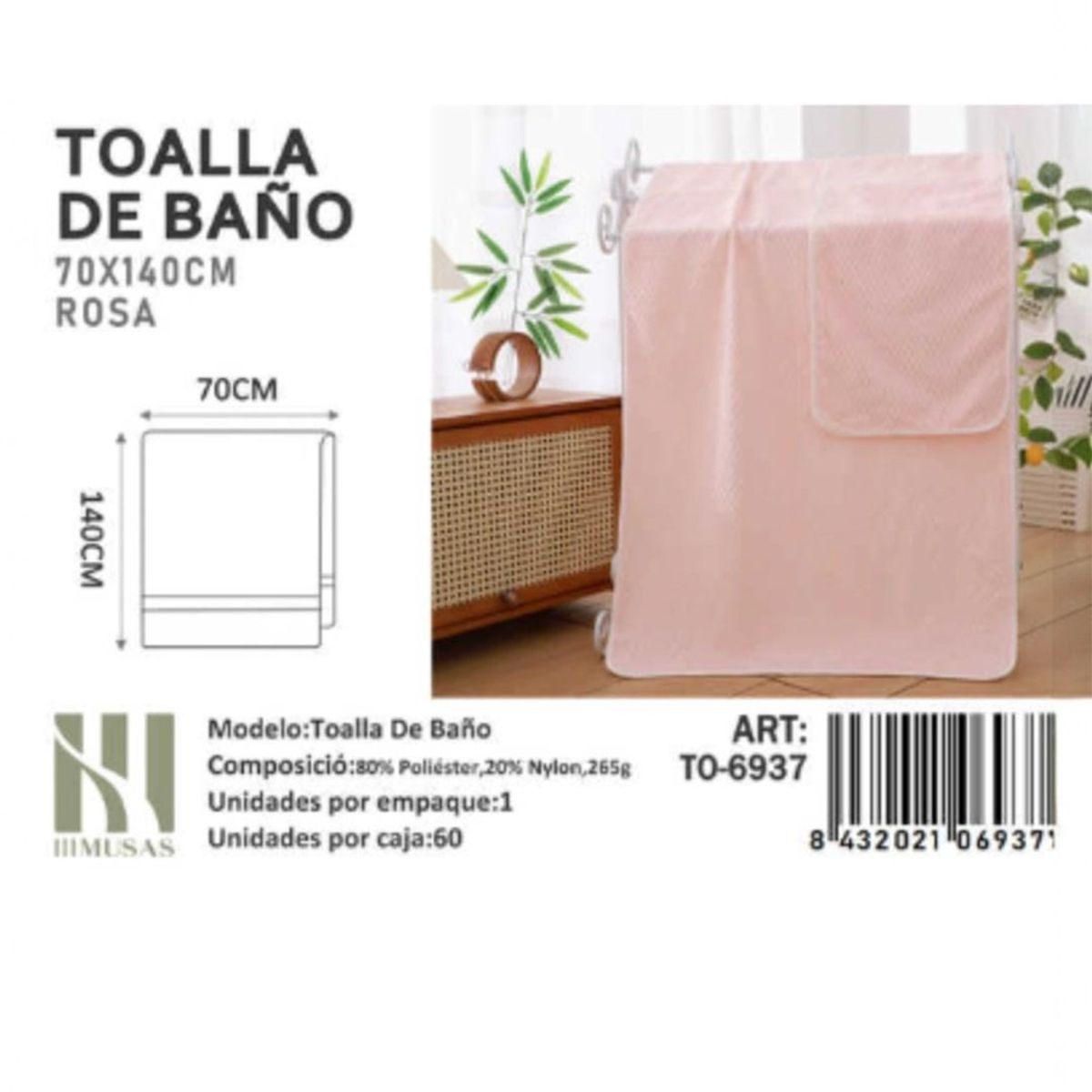 GENERICO - Toalla De Microfibra Suave 70X140Cm Imussa