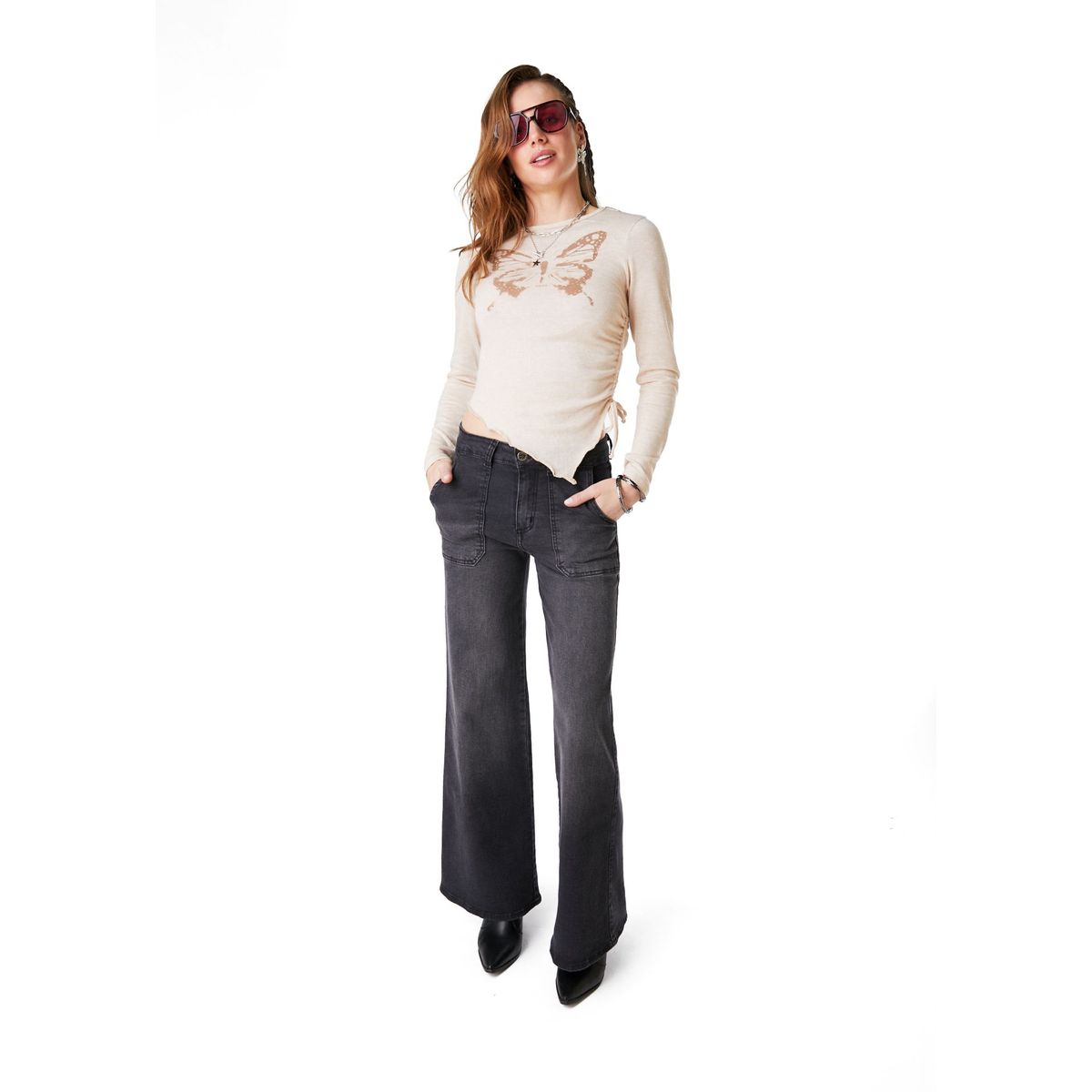 EFESIS - JEANS ZOE PALAZZO BOLSILLO PARCHE NEGRO EFESIS