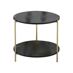 GENERICO - Mesa Auxiliar Moderna Marmoleado Decoracion Redondo Negro