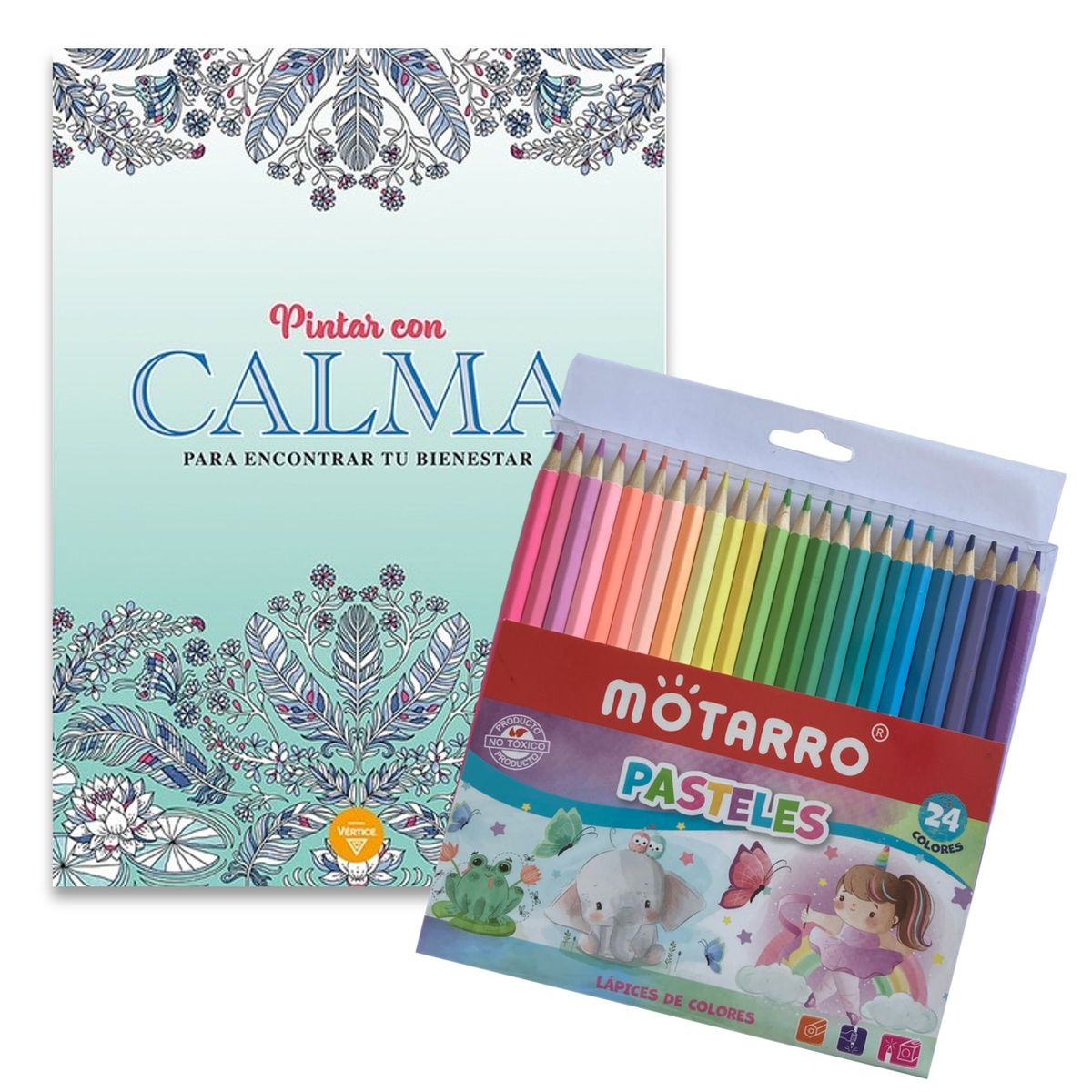 VERTICE - Libro para colorear - Pintar con calma + 24 lápices pastel