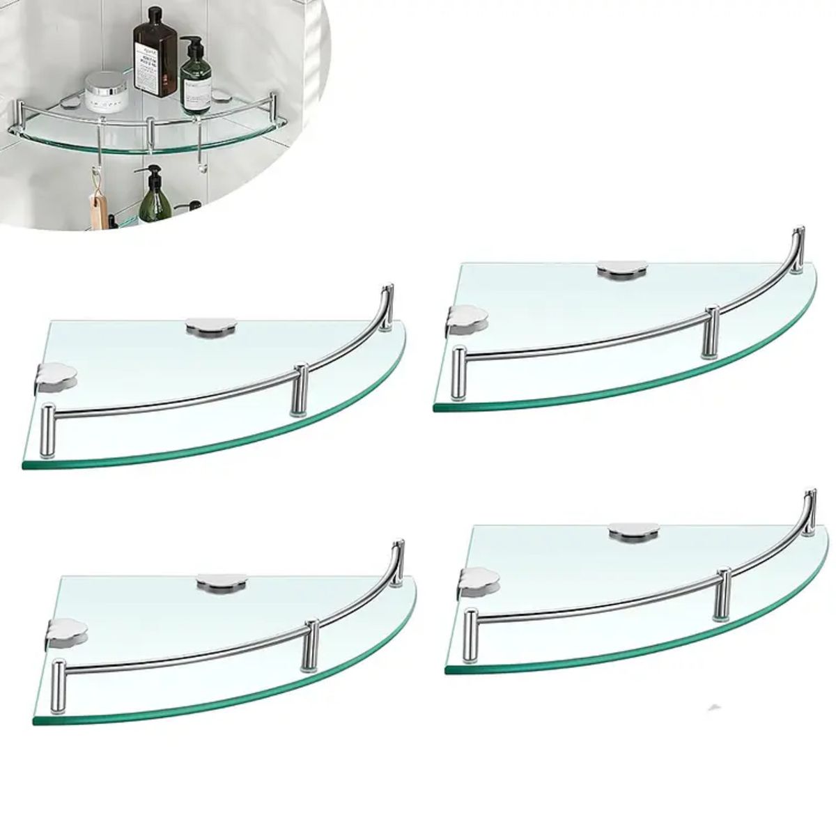 GENERICO - Pack 4 Repisas Esquineras Vidrio Para Ducha Baño Estante Organizador Muro Moderno