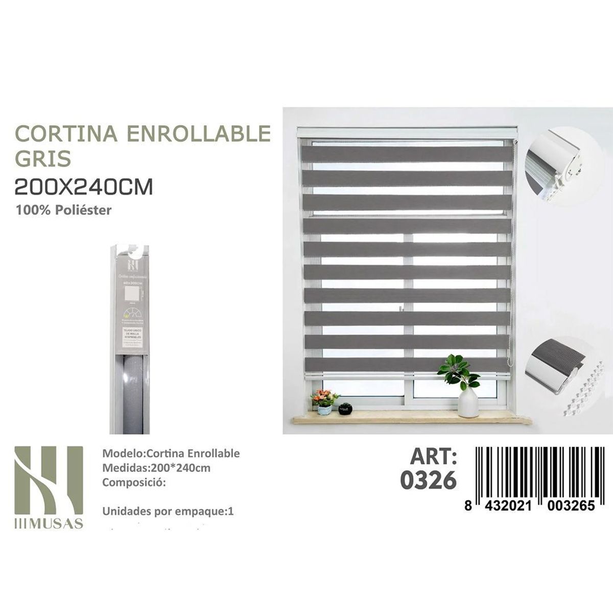 GENERICO - Cortina Roller Duo Lisa  200 x 240 color gris
