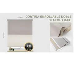GENERICO - Cortina Enrollable Doble Blackout  jaspeada 200x200 cm color kaki