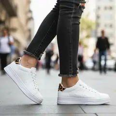 POZATINI - Zapatillas Urbanas Mujer Kako Blanco con Detalle Print - Plataforma 2.5 cm