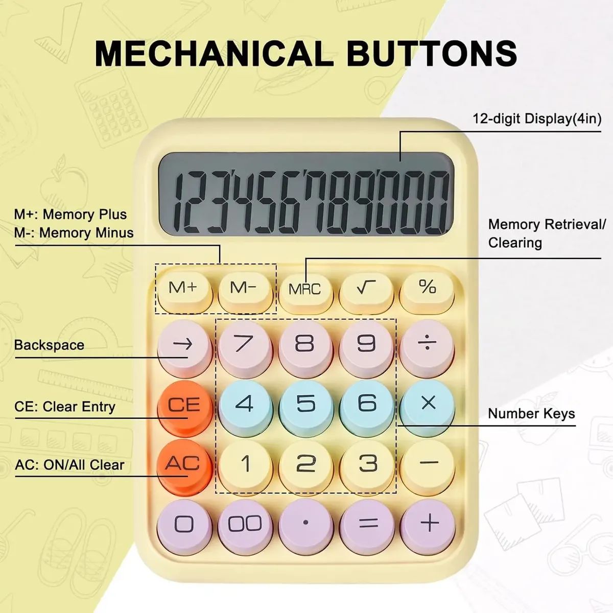 GENERICO - Calculadora Escritorio Teclado Mecánico Kawaii Colores