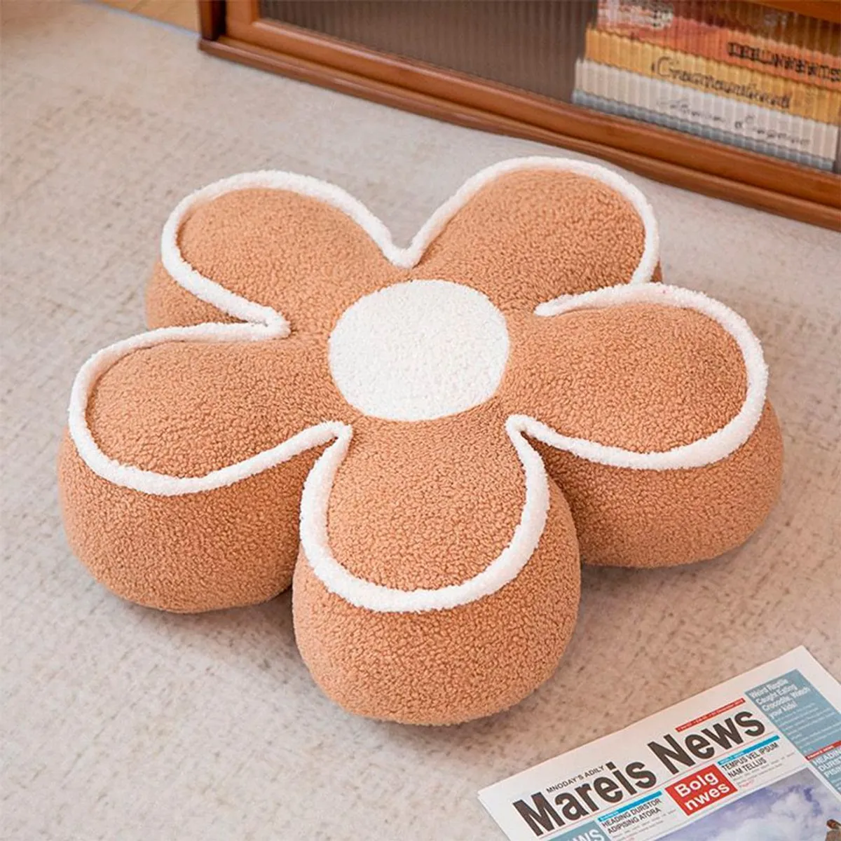 GENERICO - Cojín Decorativo Flor Suave Diseño Moderno Color Cafe