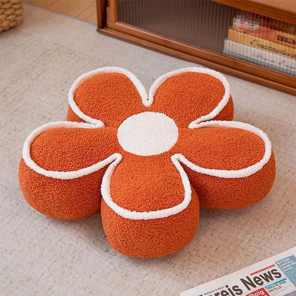 GENERICO - Cojín Decorativo Flor  Diseño Moderno Color terracota