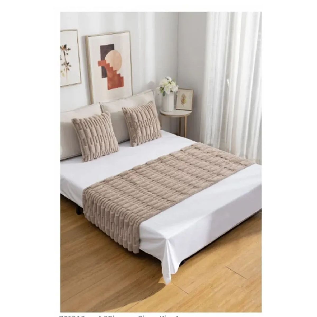 GENERICO - Set Piecera Premium + 2 Fundas Cojin Tipo Piel Suave Color Beige