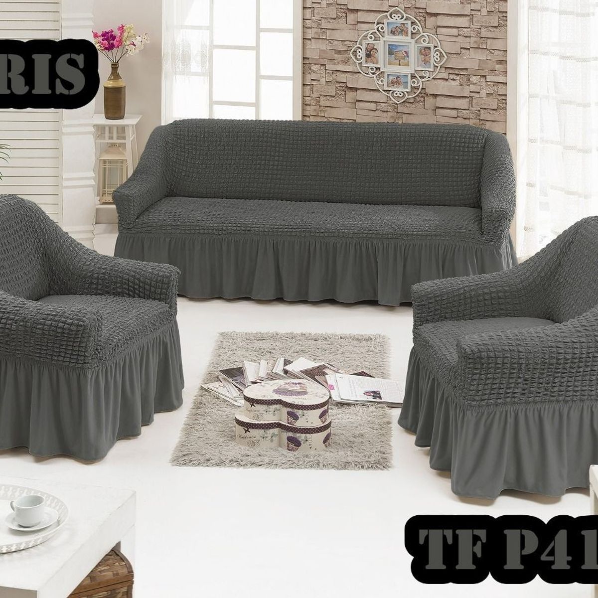 GENERICO - Fundas Para Cubre sillones Turco Juego Completo 3+1+1 Gris