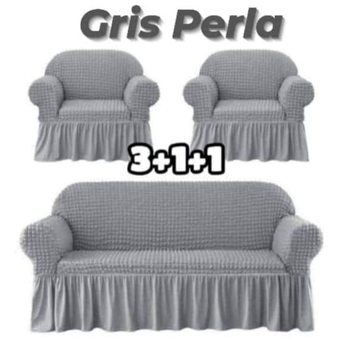 GENERICO - Fundas Para Cubre sillones Turco Juego Completo 3+1+1 Gris Perla