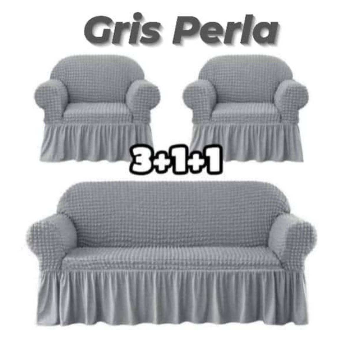 GENERICO - Fundas Para Cubre sillones Turco Juego Completo 3+1+1 Gris Perla