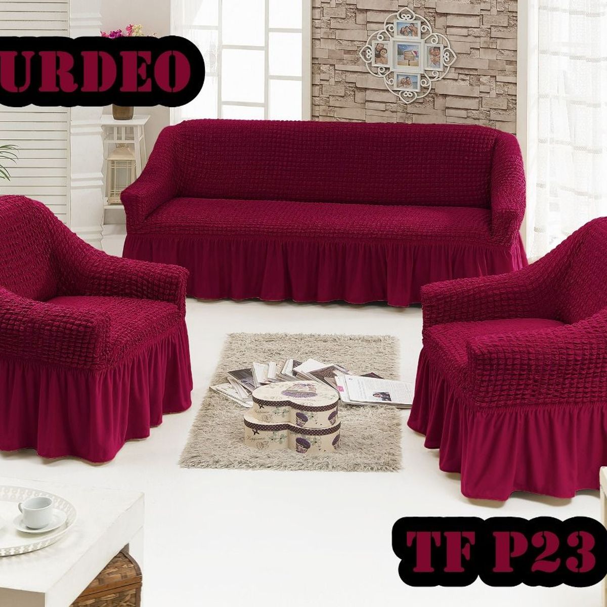 GENERICO - Fundas Para Cubre sillones Turco Juego Completo 3+1+1 Burdeo