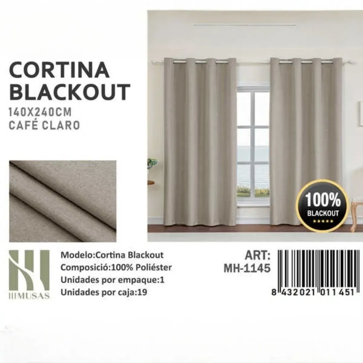 GENERICO - Juego De Cortinas Blackout 2 Paños 140x240 cm