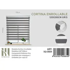 GENERICO - Cortina Roller Duo lisa 120 x 200 Color Gris