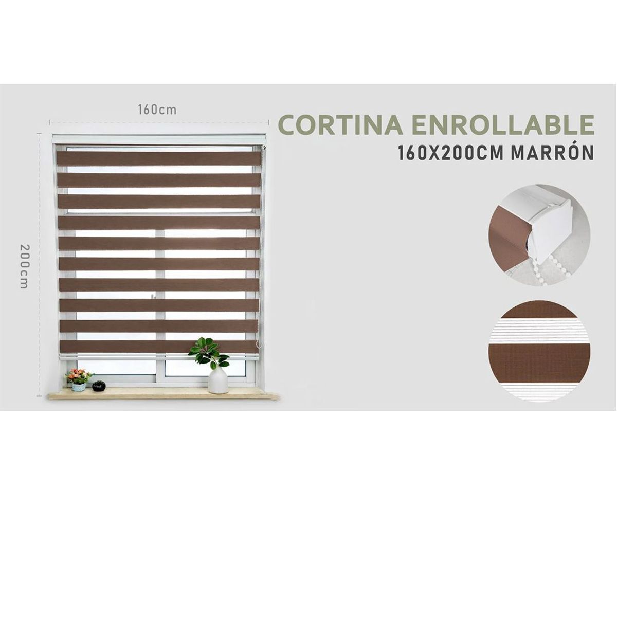 GENERICO - Cortina Roller Duo Lisa 160 x200  Cm color  cafe