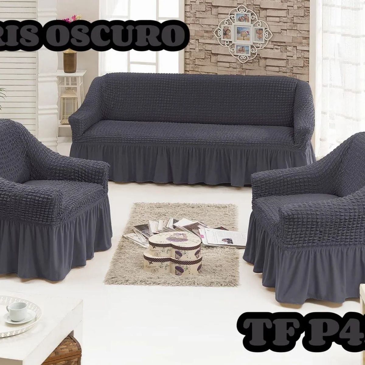 GENERICO - Fundas Para Cubre sillones Turco Juego Completo 3+1+1 Gris Oscuro