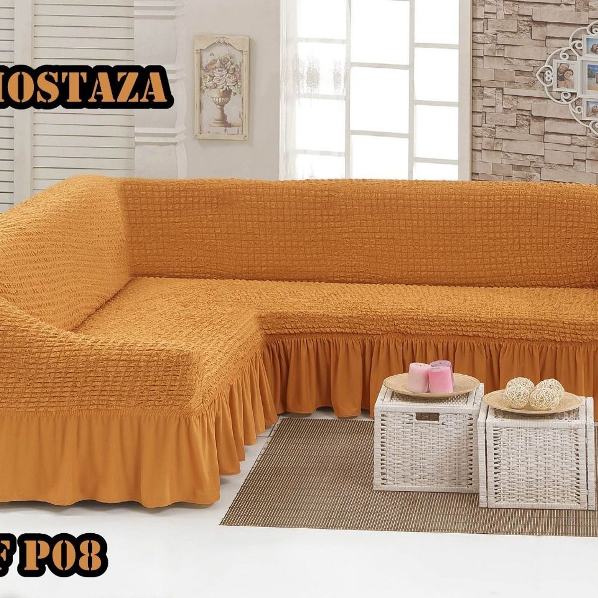 GENERICO - Fundas De Sofa Tipo L Modelo Turco Color Mostaza