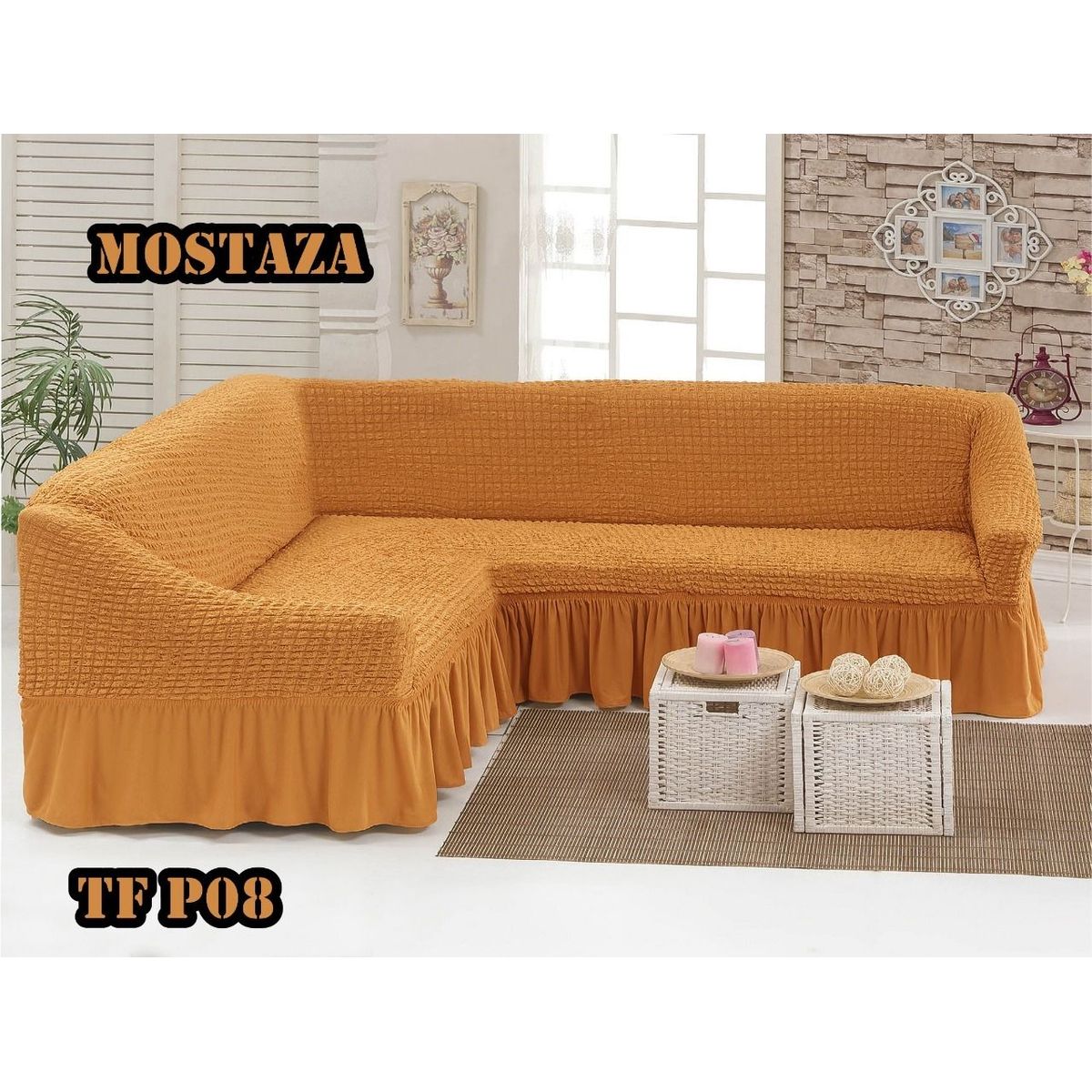 GENERICO - Fundas De Sofa Tipo L Modelo Turco Color Mostaza