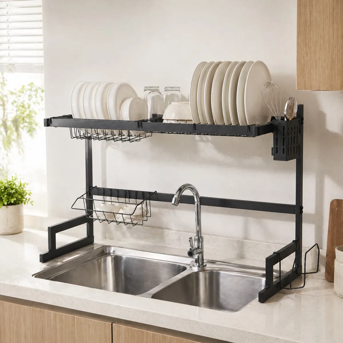 SPACE HOME - Secaplatos Negro Sobre Lavaplatos Para Cocina Ordenada