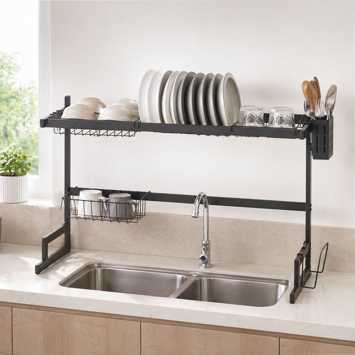 SPACE HOME - Secaplatos Negro Sobre Lavaplatos Para Cocina Ordenada