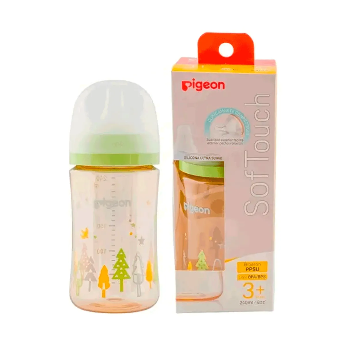 PIGEON - Biberón Mamadera Ppsu 240ml Forest Verde Claro Bosque Softouch Pigeon