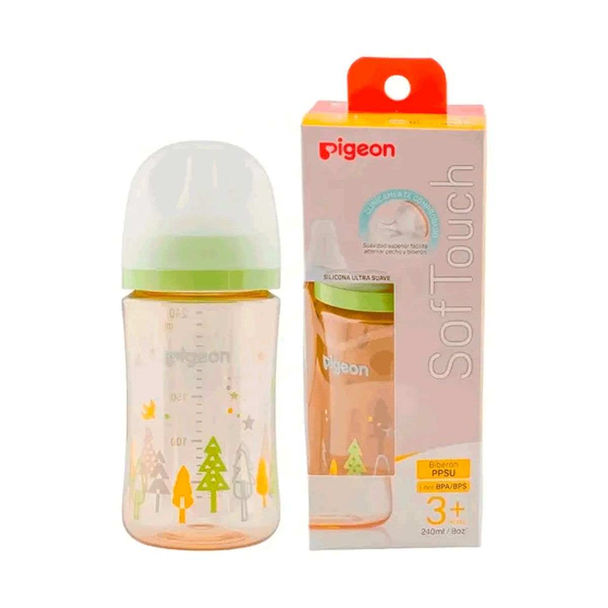 PIGEON - Biberón Mamadera Ppsu 240ml Forest Verde Claro Bosque Softouch Pigeon