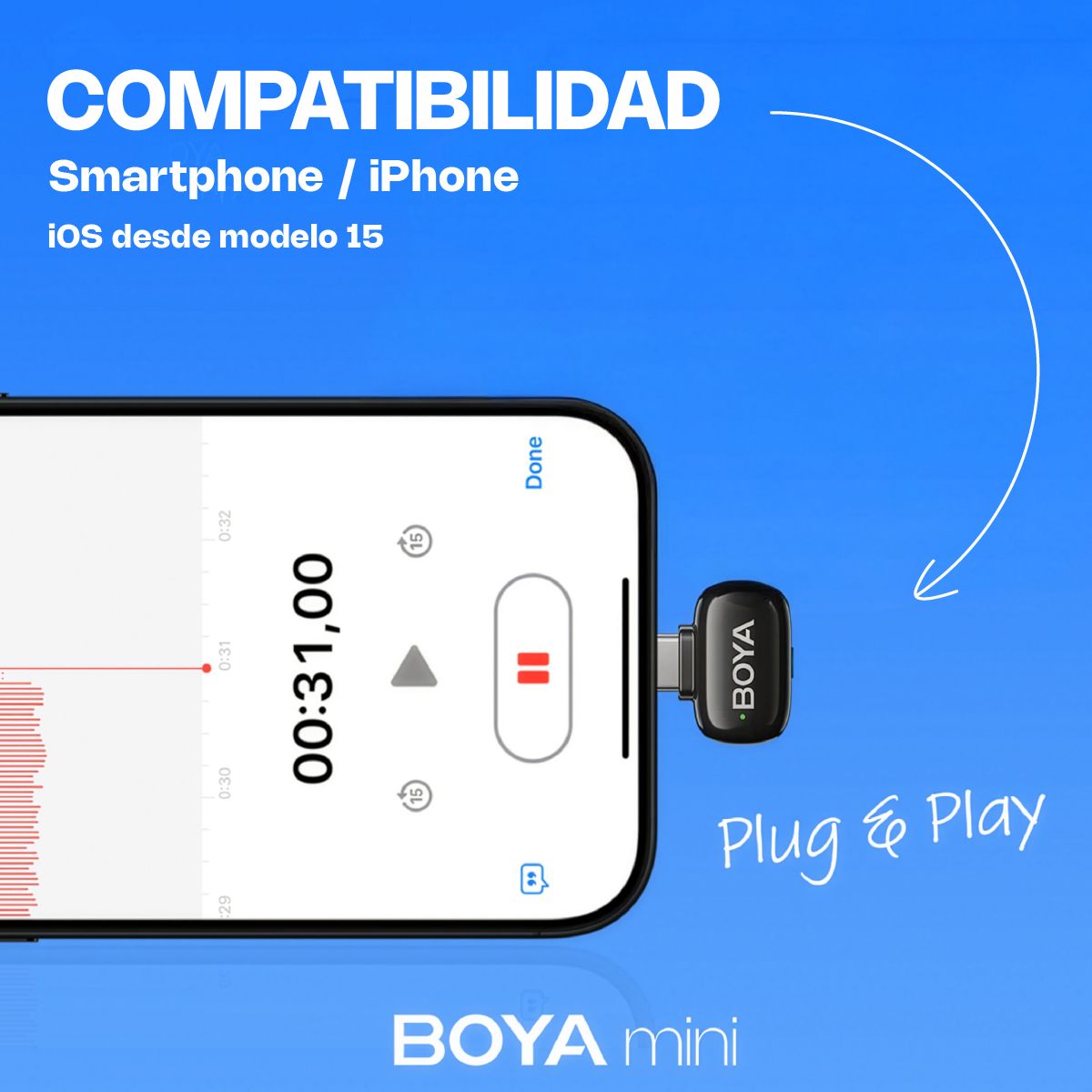 BOYA - Micrófono Inalámbrico Boya Mini Usbc 2 niveles cancelación de ruido Por inteligencia artificial