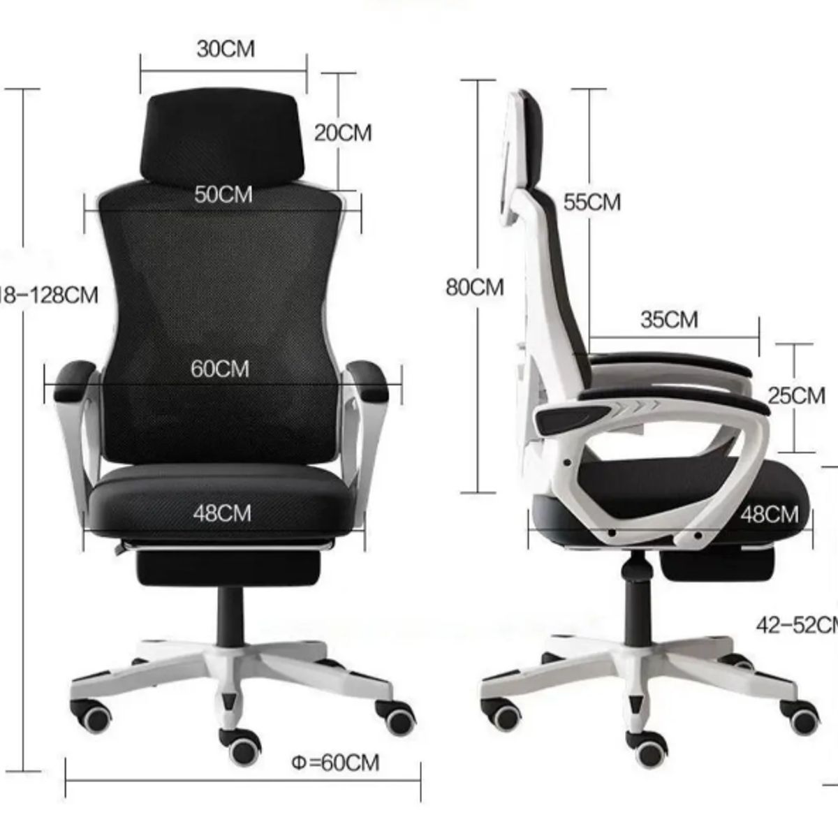GENERICO - SILLA GAMER RECLINABLE  NEGRO/BLANCO