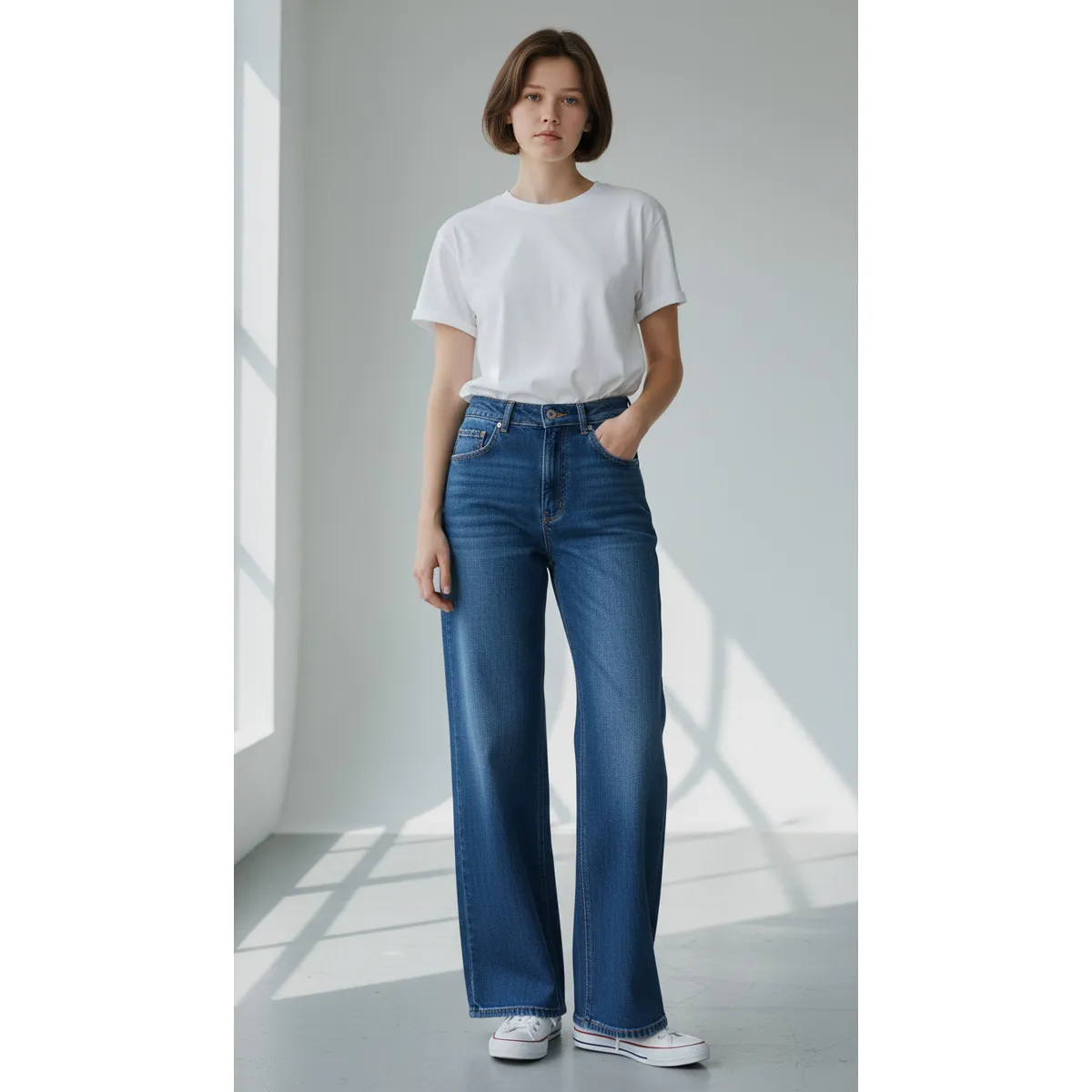 XD - Jeans Mujer Wide Leg Tiro Alto Elasticado