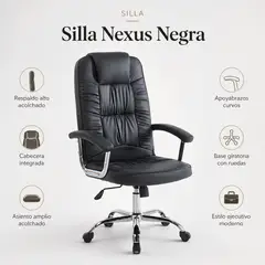 SPACE HOME - Silla De Oficina Negra Con Cabecera Y Ruedas