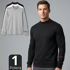 UTILISIMO - Camiseta Polera Algodón Primera Capa Cuello Beatle Manga Larga Colores Surtidos Hombre