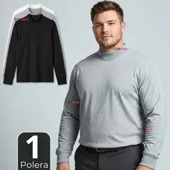 UTILISIMO - Camiseta Polera Algodón Primera Capa Cuello Beatle Manga Larga Colores Surtidos Hombre