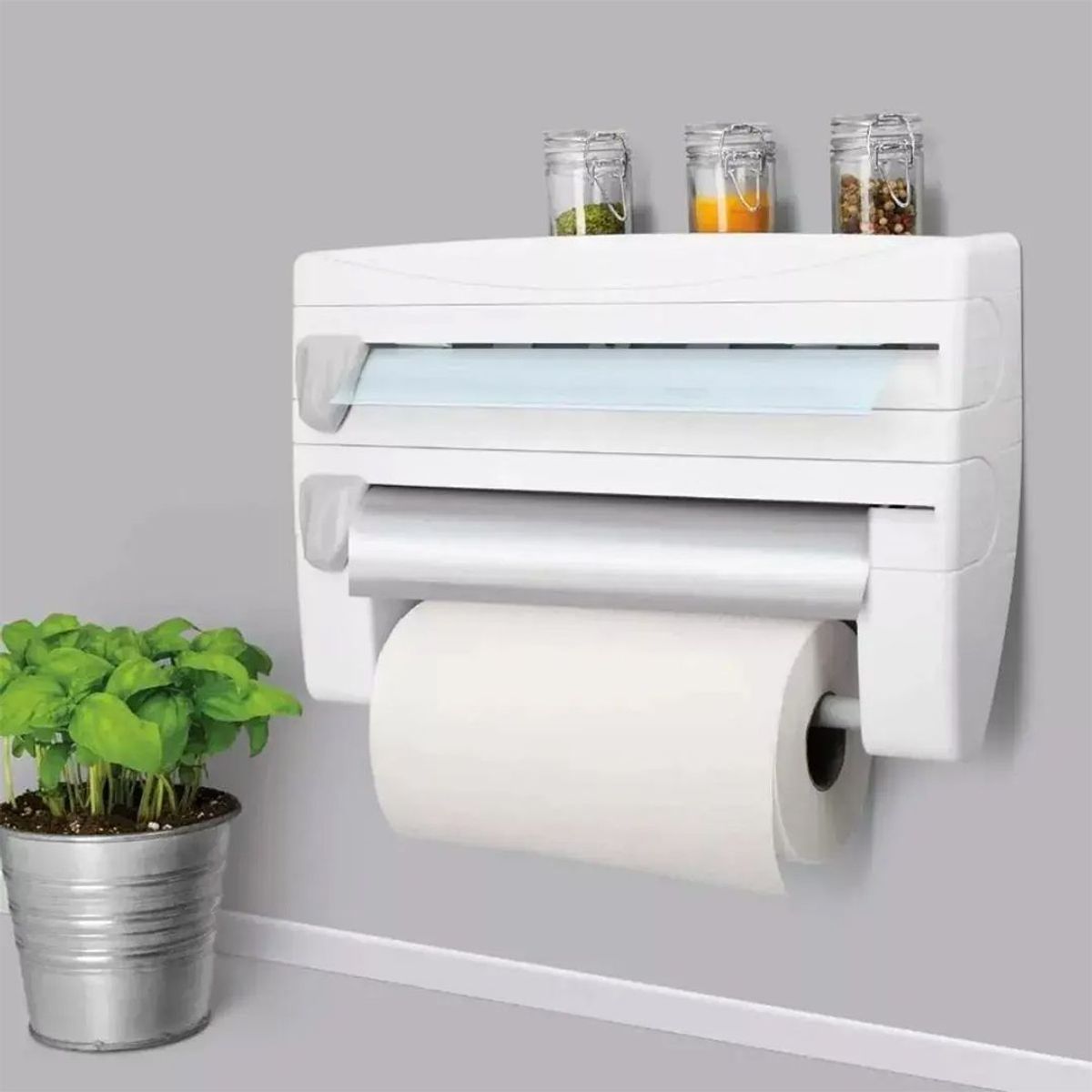 GENERICO - Porta Rollo Triple Toalla Nova Cocina Alusa Dispensador Film