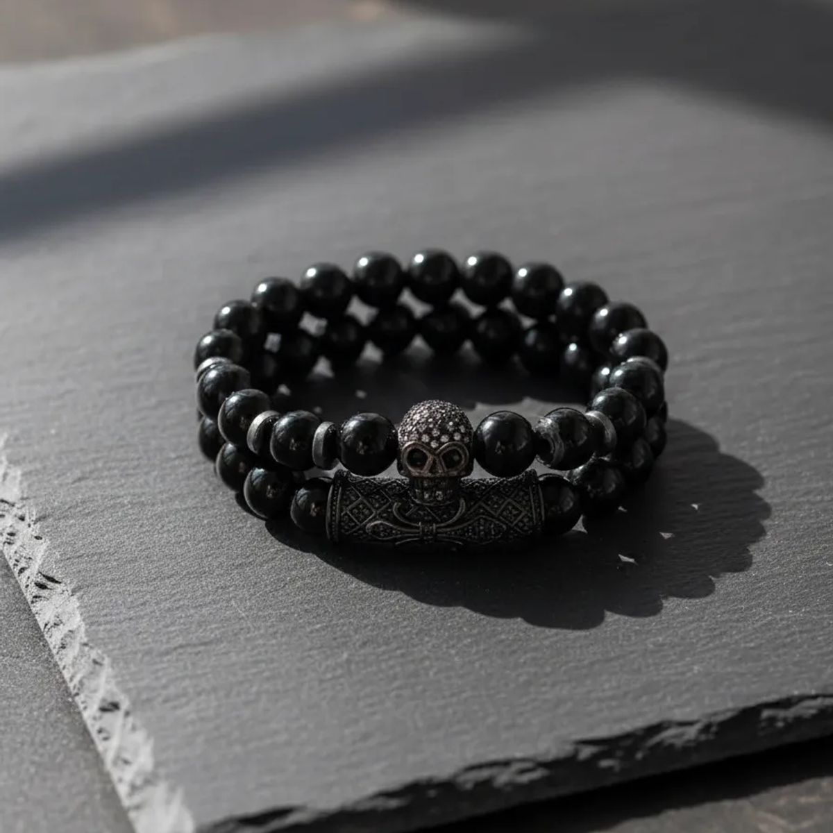 GENERICO - Conjunto Pulseras Piedra Onix Calavera Hombre Moda