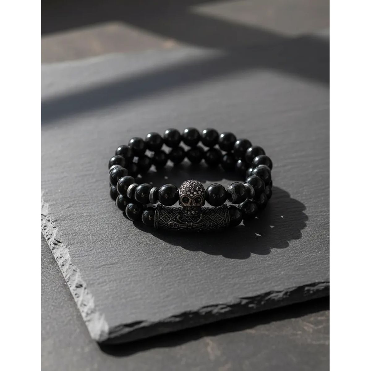 GENERICO - Conjunto Pulseras Piedra Onix Calavera Hombre Moda