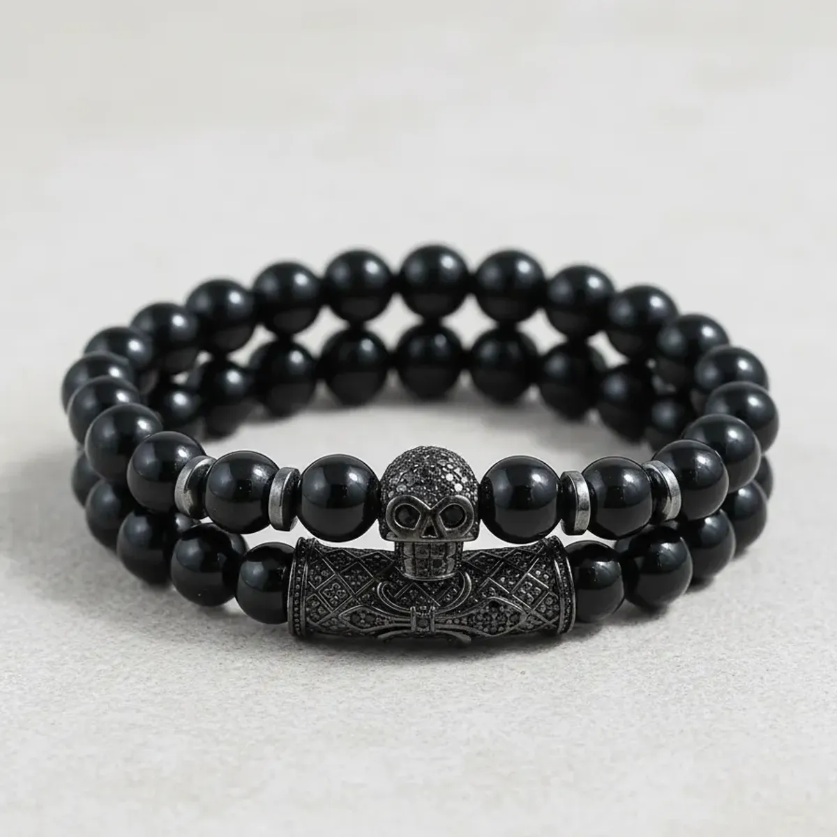 GENERICO - Conjunto Pulseras Piedra Onix Calavera Hombre Moda