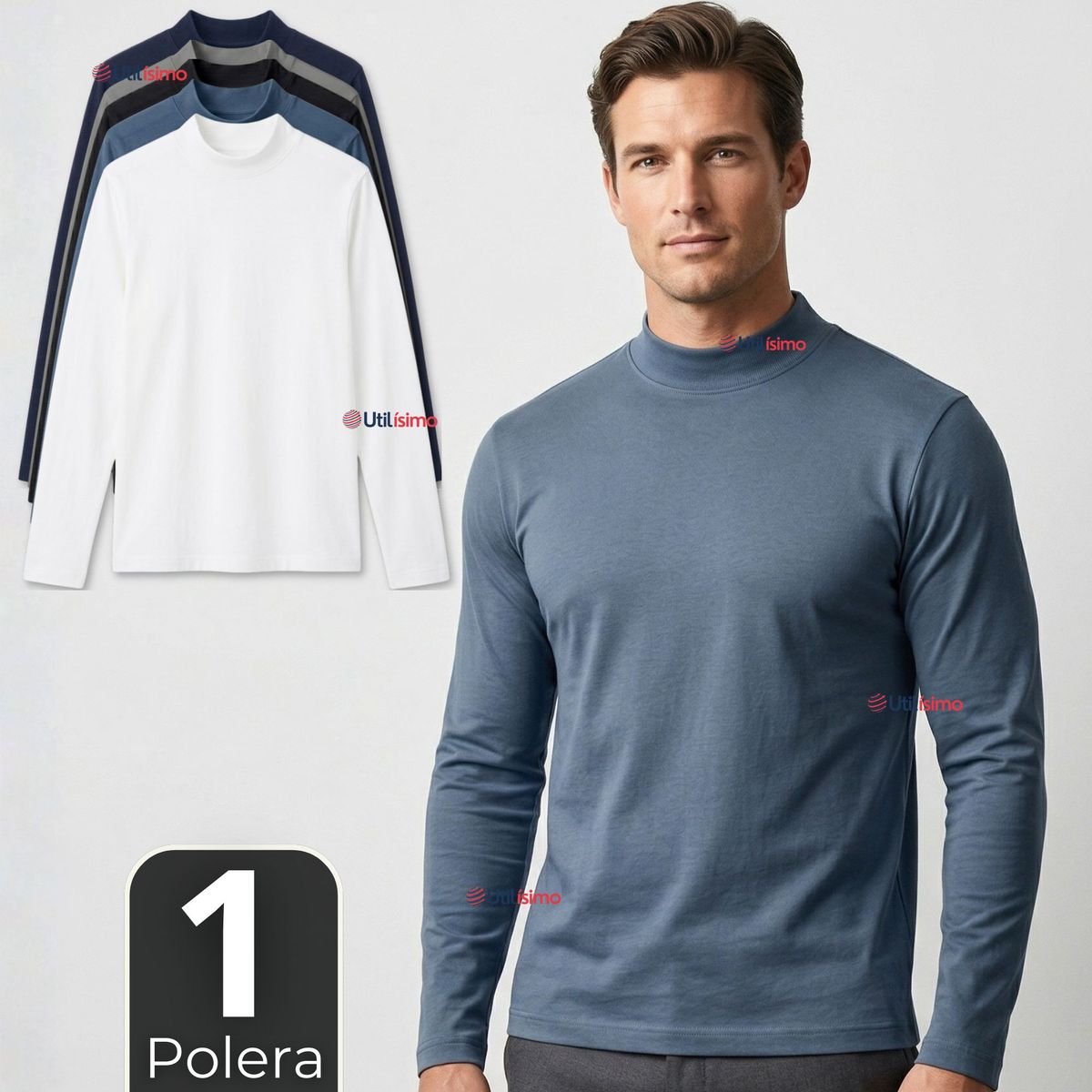 UTILISIMO - Camiseta Polera Polar Primera Capa Cuello Beatle Manga Larga Colores Surtidos Hombre