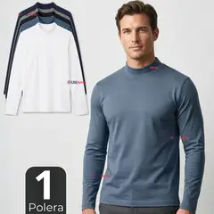 UTILISIMO - Camiseta Polera Polar Primera Capa Cuello Beatle Manga Larga Colores Surtidos Hombre