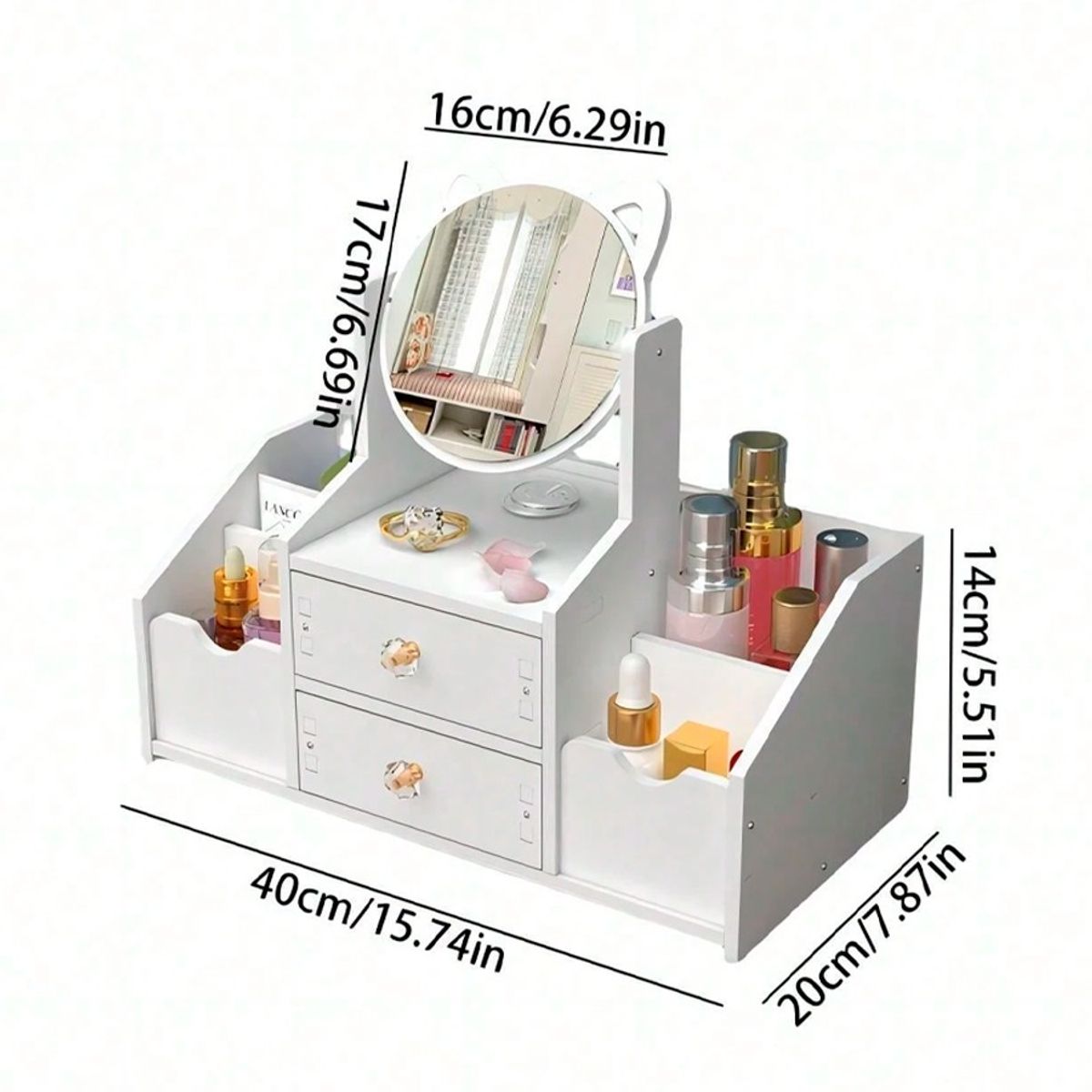 GENERICO - Tocador Multifuncional Organizador De Maquillaje Con Espejo 40X20X14Cm