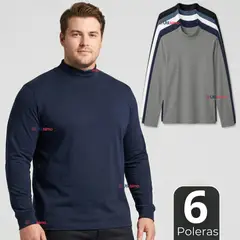 UTILISIMO - Pack 6 Camisetas Poleras Polar Primera Capa Cuello Beatle Manga Larga Colores Surtidos Hombre