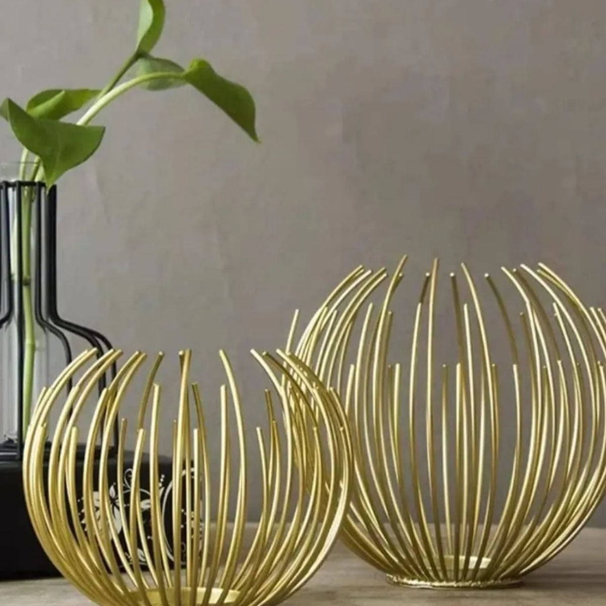 GENERICO - Pack 2 Candelabros Esfera Dorada Porta Vela 15CM Y 13CM