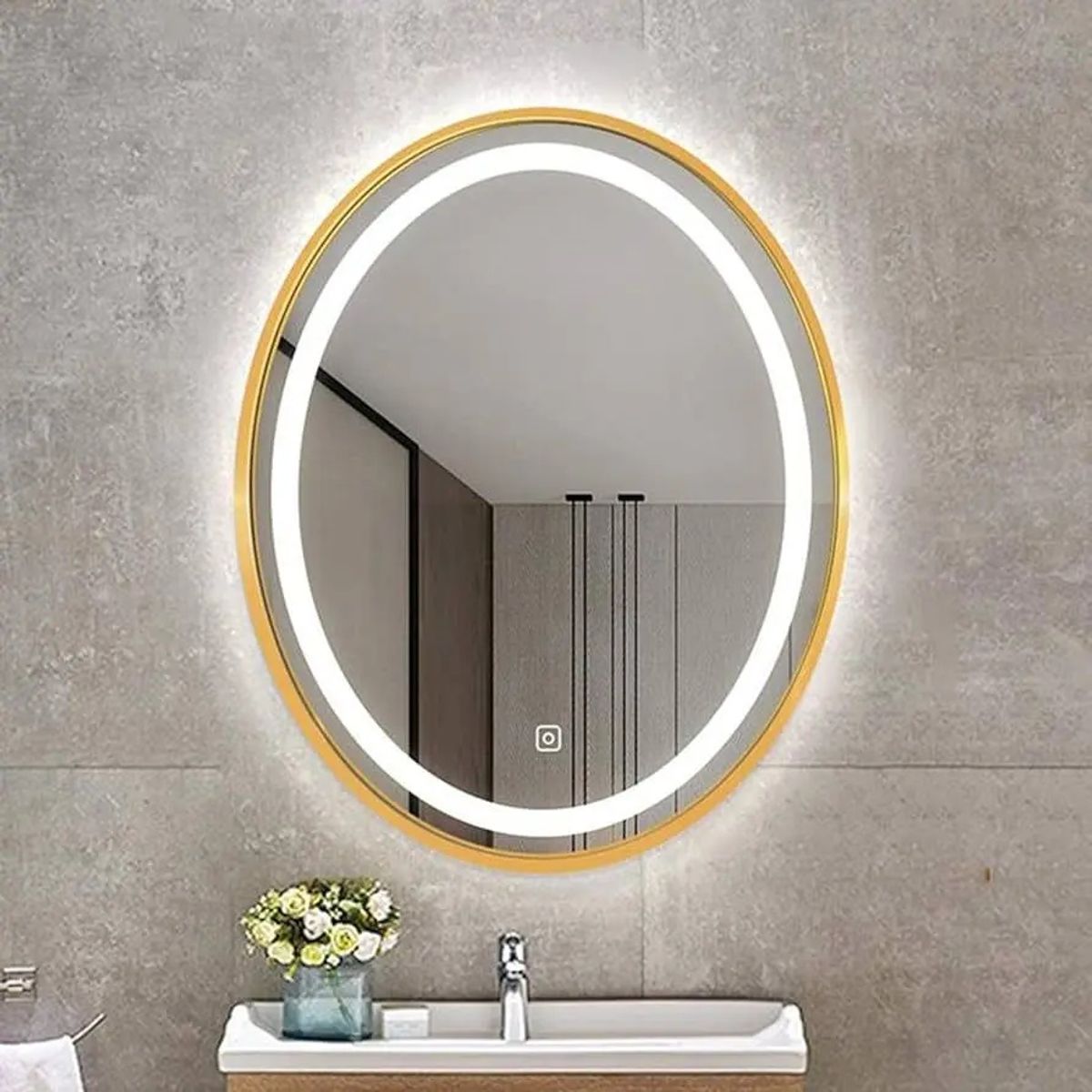 GENERICO - Espejo 70X50cm Ovalado LED Dorado Taller Sin Fronteras